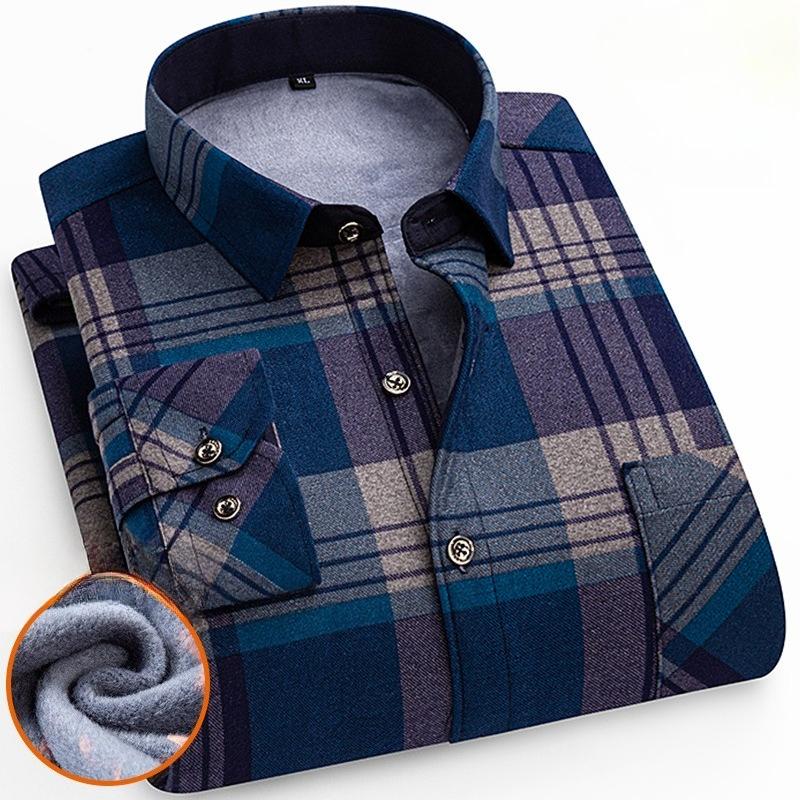 Men's Winter Sherpa Lined Flannel Shirt Jackets Long Sleeve Button Down Fleece Dress Shirts for Men Casual Warm Comfortable Thermal Shirt With Pockets