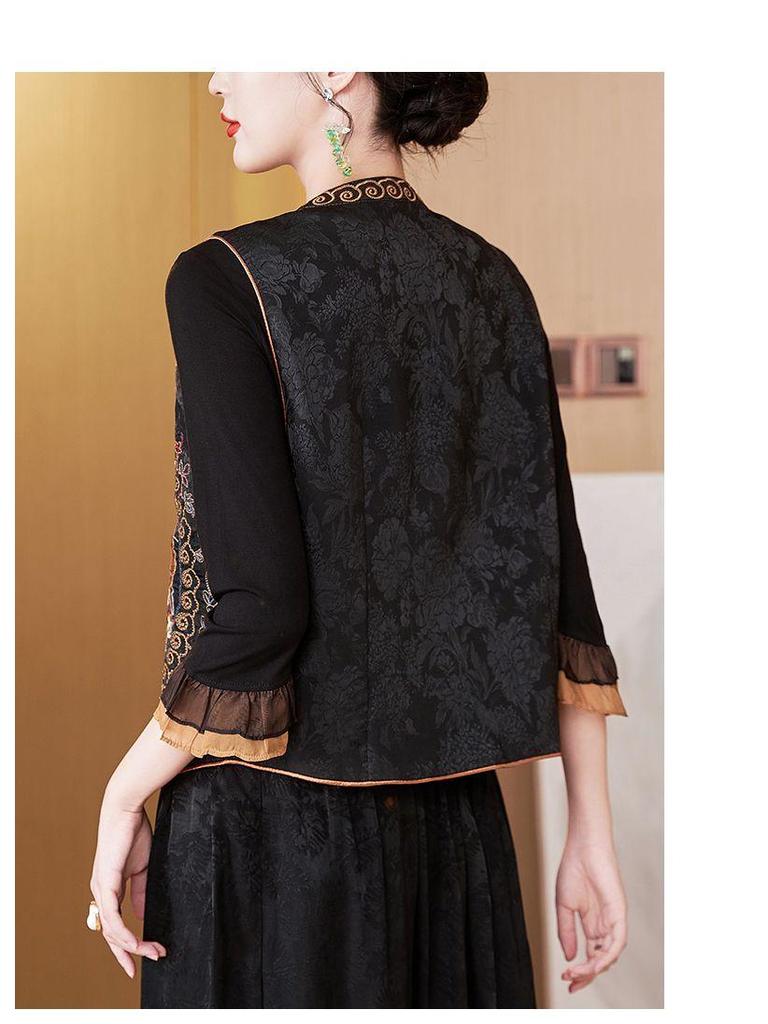 2024 Retro Ethnic Chinese Style Embroidered Reversible V-neck Vest for Women