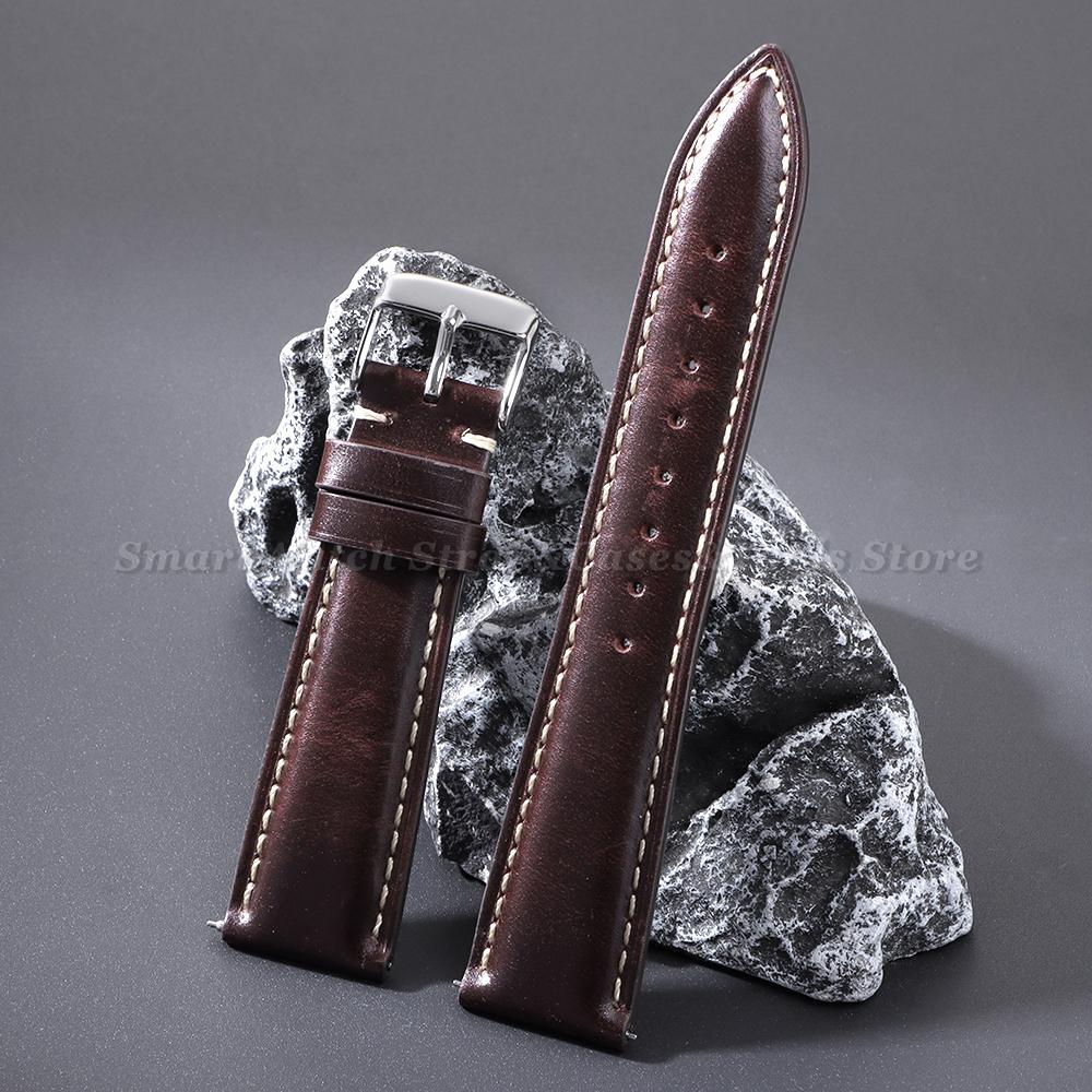 Wax Leer Echte Huid Mannen Vrouwen Horlogeband Top Grain Natuurlijk Leer 18mm 19mm 20mm 21mm 22mm Horlogeband Roestvrij Staal Gesp