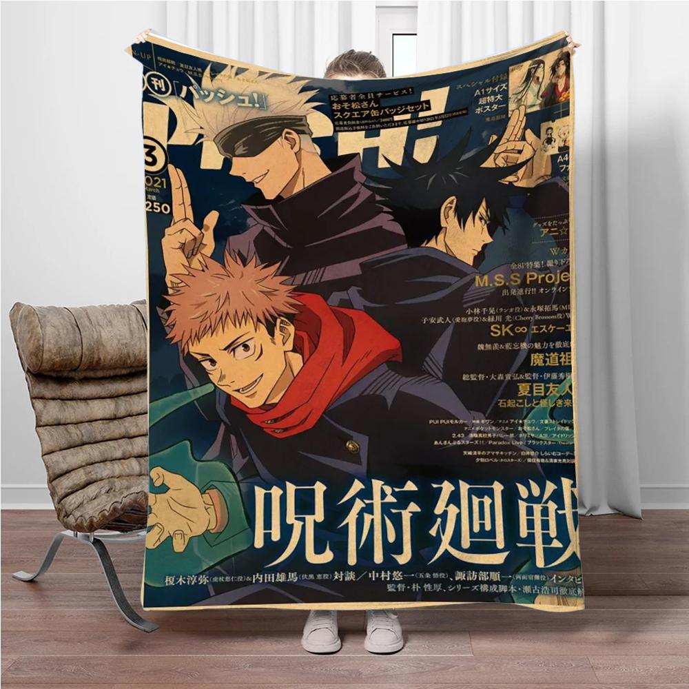 Vintage Anime J-Jujutsu-Kaisen Flannel Blankets Keep Warm Throw Blanket Comfortable Blanket for Picnic Beds Sofa Home Bedroom
