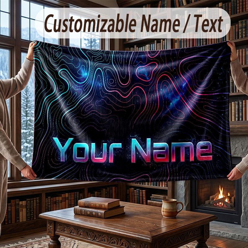 Abstract Geometric Theme Throw Blanket Custom Name Text Personalized Blanket Soft Cozy Blanket for Home Sofa Bed