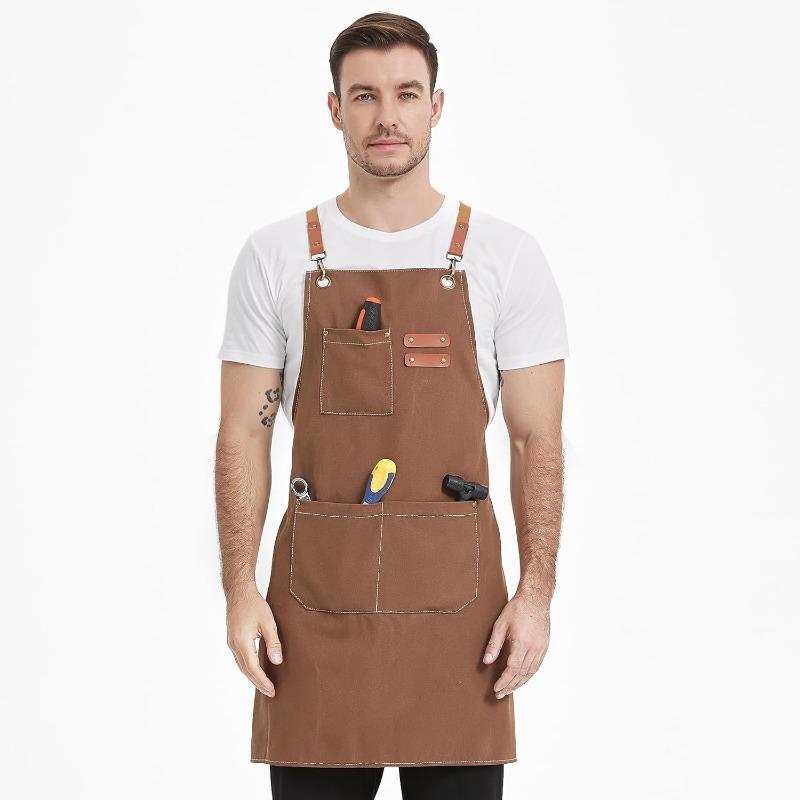 Canvas Work Aprons for Men Women, Cooking Aprons with Adjustable Strap and 3 Pockets, Apron for Server Kitchen Cooking Baking Artist Painting