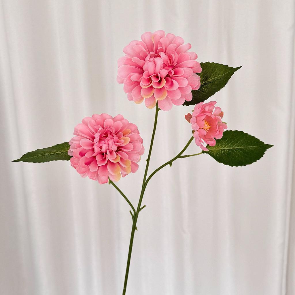 3-Head Dahlia Simulated Flower Silk Flower Fake Flower Dark Fragrant Ball Chrysanthemum Home Decoration Wedding Hall Flower Arrangement