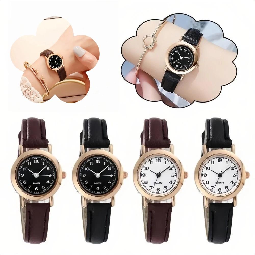 Soft Leather Strap Student Wristwatch Round Dial Quartz Clock  For Men and Women