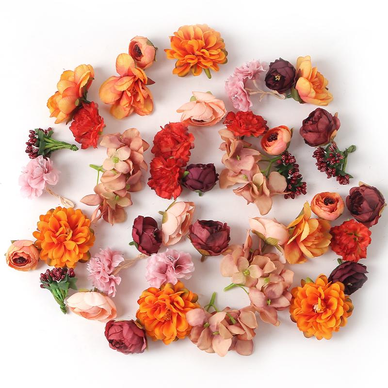 1bag Vintage Silk Rose Artificial Flowers for Home Room Wedding Decoration DIY Hair Accessory Corsage Craft Kit Fake Flowers