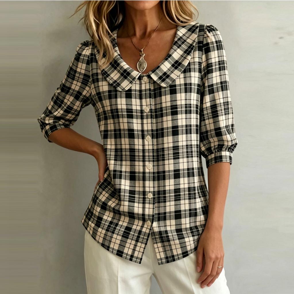 Women's V-Neck Loose Fit 3/4 Sleeve Blouse, Casual Print Top for Summer
