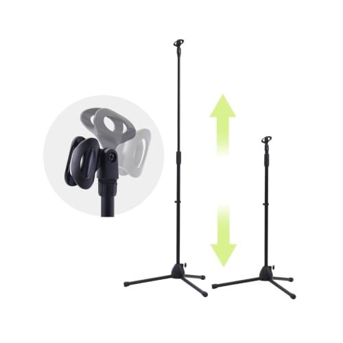 seathestars Microphone Stand, Straight Stand with Microphone Holder, Adjustable Height, Extendable, Foldable, Condenser Microphone Stand, Upright Trip