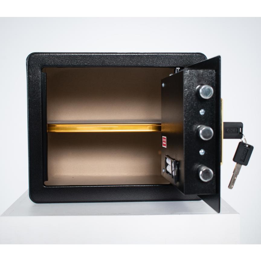 Pancerny domowy sejf z zamkiem elektronicznym i kluczem 30x36x30 cm czarny