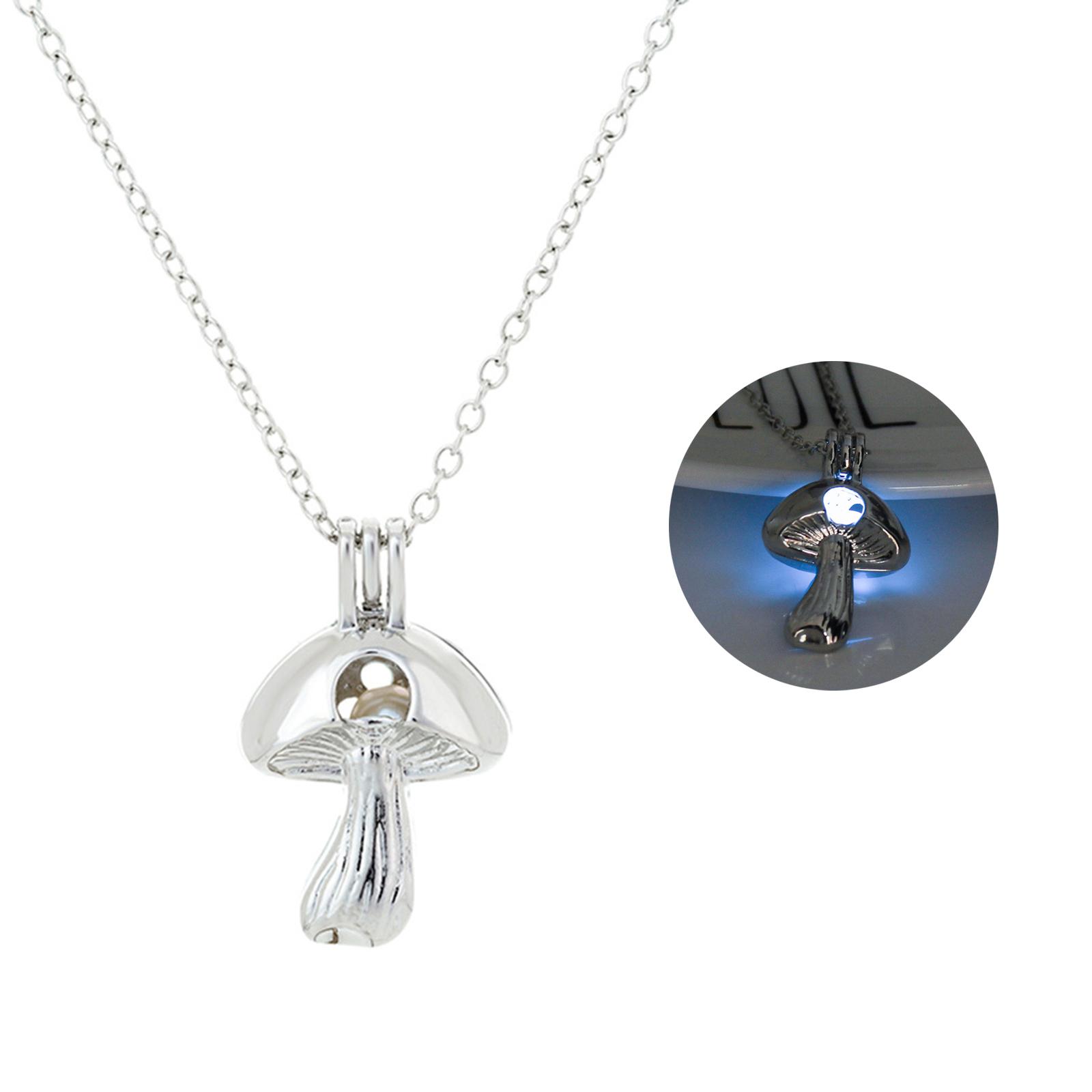 Glow in the Dark Necklace Silver Mushroom Pendant Necklace Mushroom Dangling Necklace Handmade Jewelry Present 1