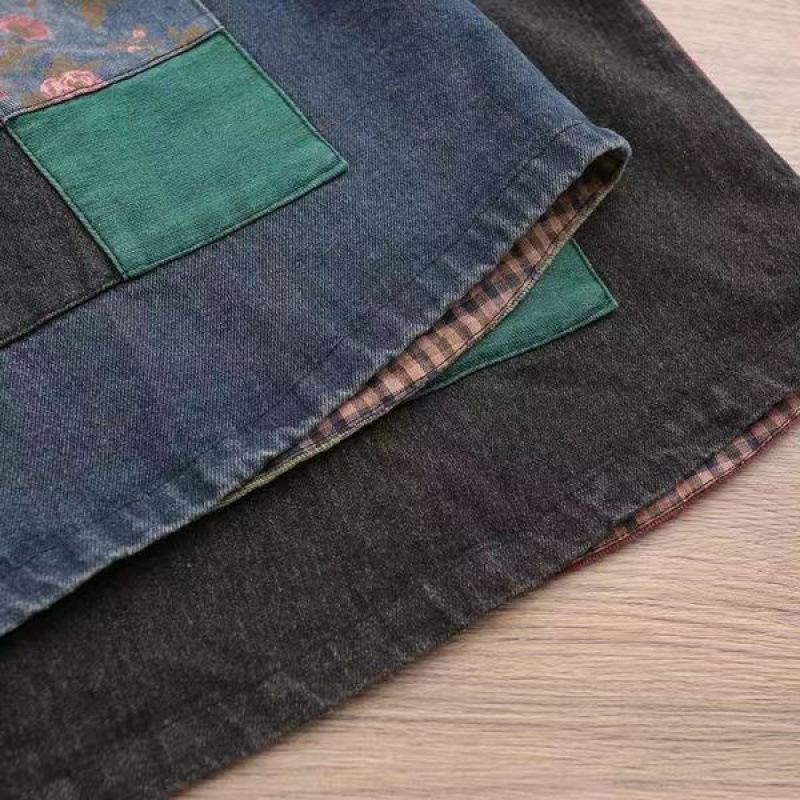 Women's Spring and Autumn  Korean Version of The Large Size of Meat Retro-do Hat Printing Stitching Cowboy Vest