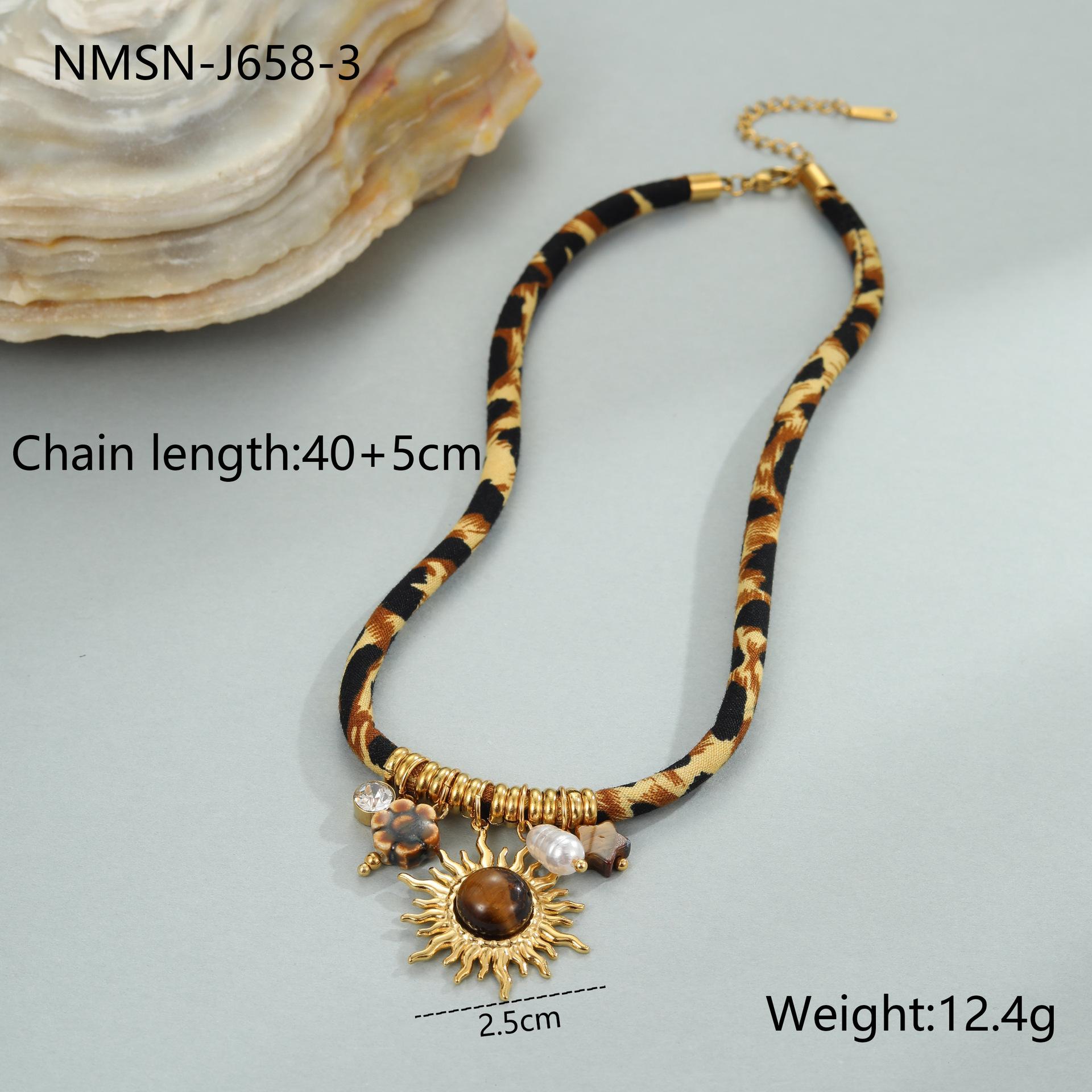GEMCHIC Women s Leopard Print Fabric Necklace with Gold Plated Sun Heart Pendant