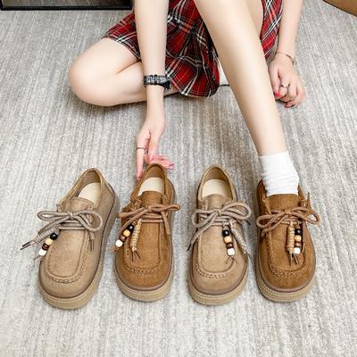 Lace-up Birkenstock Single Shoes Women's 2025 Autumn and Winter New Retro Fashion Beaded Casual Single Shoes Women's Platform Loafers Women