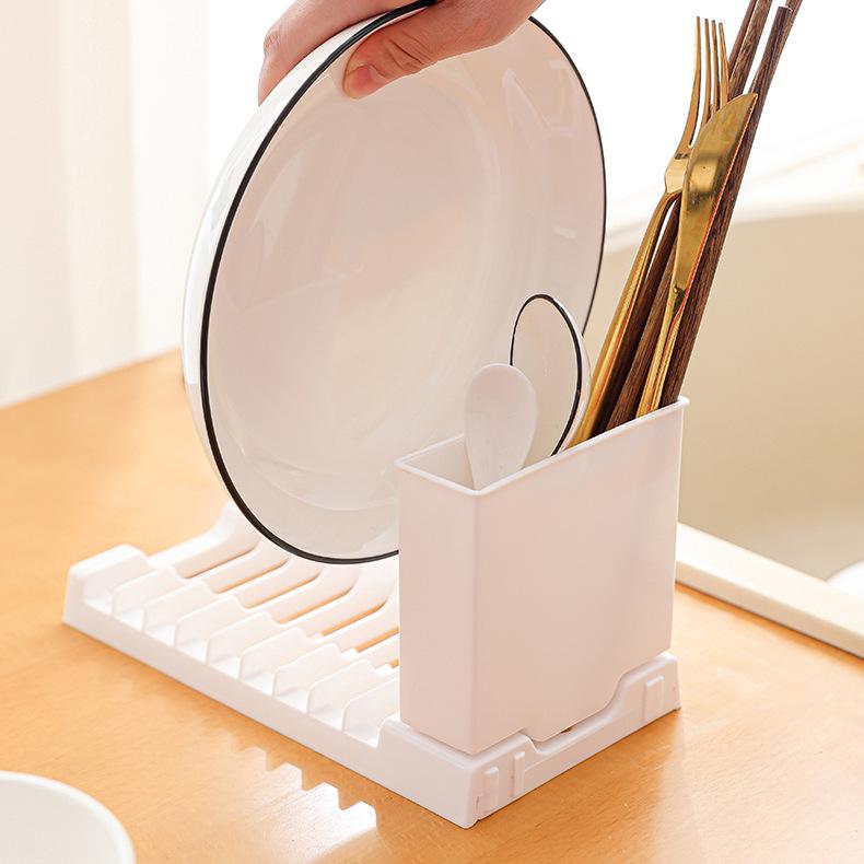 Japanese-style Foldable Bowl and Plate with Chopstick Holder and Drain Rack Storage Shelf