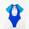 Patchwork Sport Swimwear Women Cut Out Backless One Piece Swimsuit Female Short Sleeve Bathing Suit Beachwear Monokini