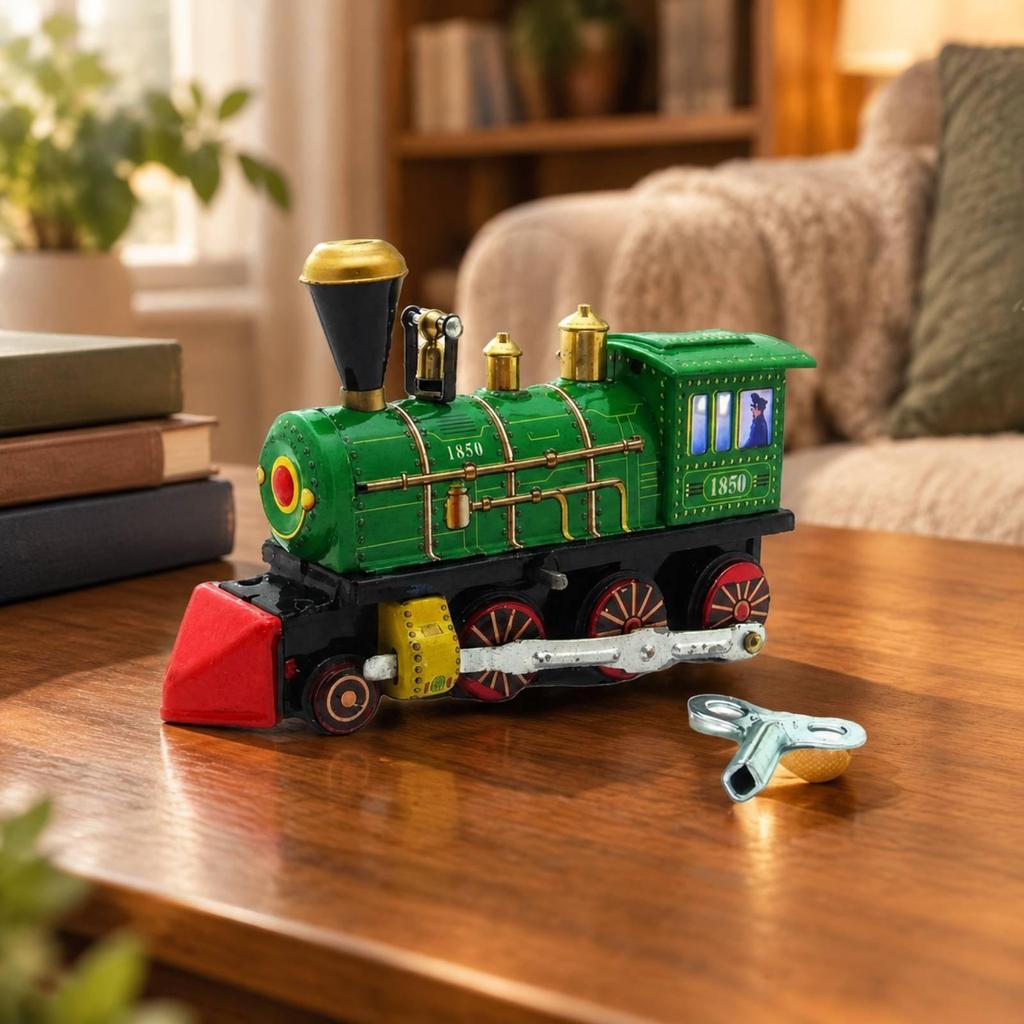 Tinplate Steam Train with Winding Key Retro Handmade Tin Collectible