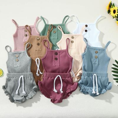 Conjunto de pantalones cortos y top con tirantes para bebé niña recién nacida, conjunto de verano