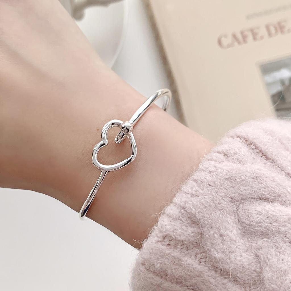Korean Style S925 Silver Plated Retro Graffiti Patchwork Bangle - Women's Hip Hop Fashion Trend Bracelet