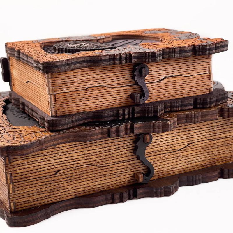 La Scatola Regalo Grimorio. Scatola Portaoggetti Drago Scatola di Legno con Motivo di Drago Artigianato in Legno, Scatole Portaoggetti Totem Drago
