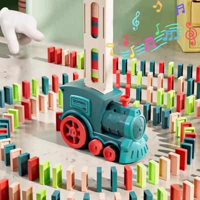 60 Pieces of Domino Automatic Laying Train Electric Vehicle Building Block Kit, Creative Game, Intelligent Education, DIY Toy