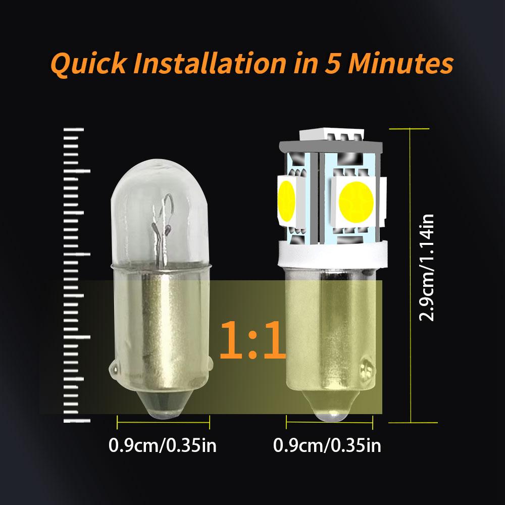 2/10 Pieces BA9S 180 Degree T4W H5W 5050 Grade A LED Chips 5SMD Bulbs for Car Backup Reverse Door Dome Turn Signal Reading Bulbs Bulbs 7