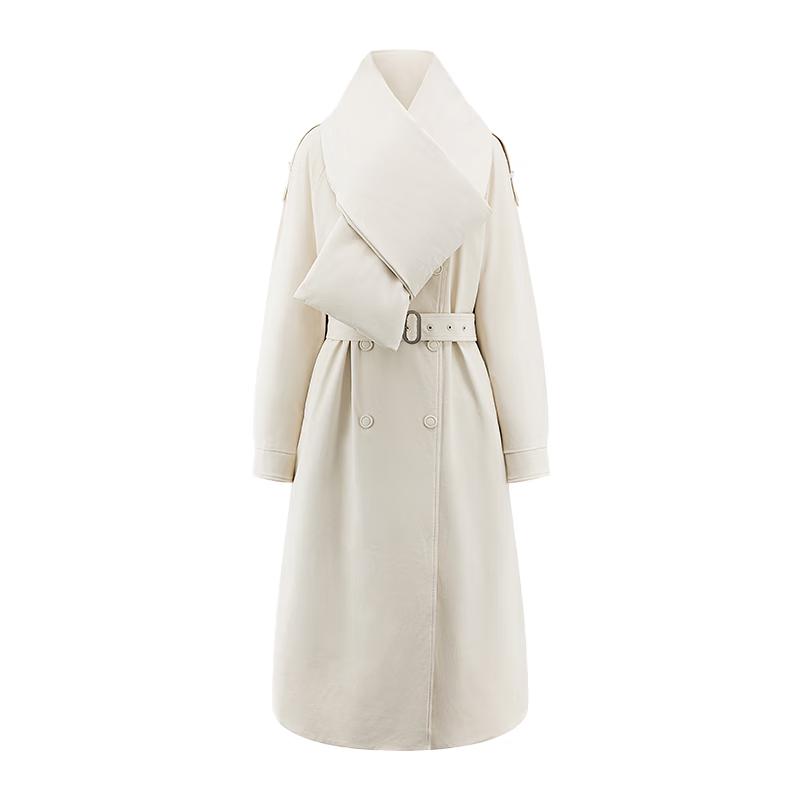 

Aylei Women s 2025 Elegant Long Goose Down Trench Coat with Detachable Scarf M