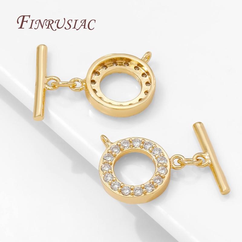 18K Gold Plated Toggle Clasps For Jewelry,Locks For Bracelets,Brass with Zircon OT Clasp,DIY Necklace Making Accessories