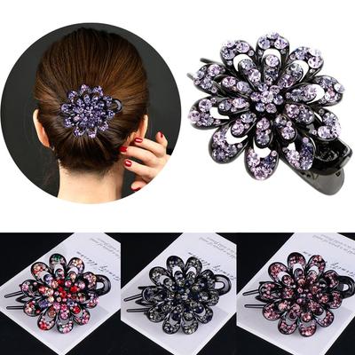 Flexible Headwear Accessories Crystal Flower Rhinestone Hair Clip Dovetail Duckbill Pins Hairpins