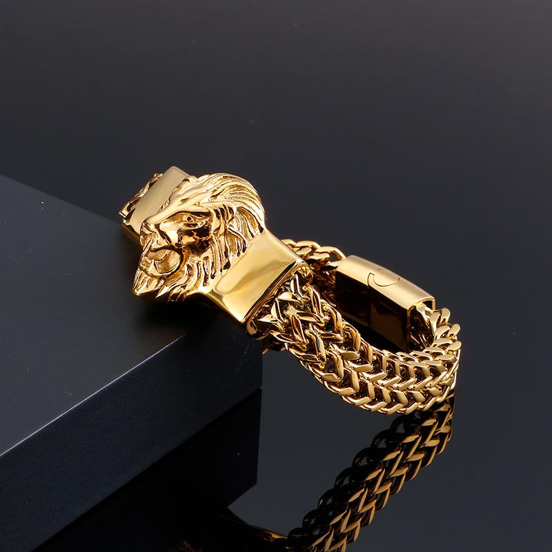 New Men's Retro Lion Head Stainless Steel Bracelet