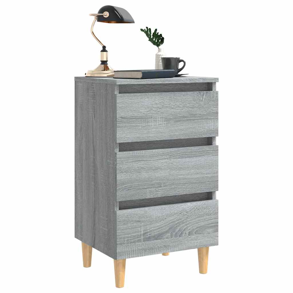 Nightstand with Solid Wood Legs Grey Sonoma 40 x 35 x 69 cm