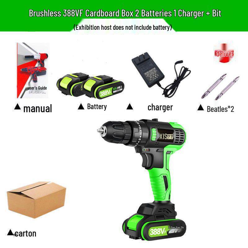 High-Power Brushless Cordless Drill with Rechargeable Lithium Battery, Two-Speed Electric Screwdriver & Impact Function