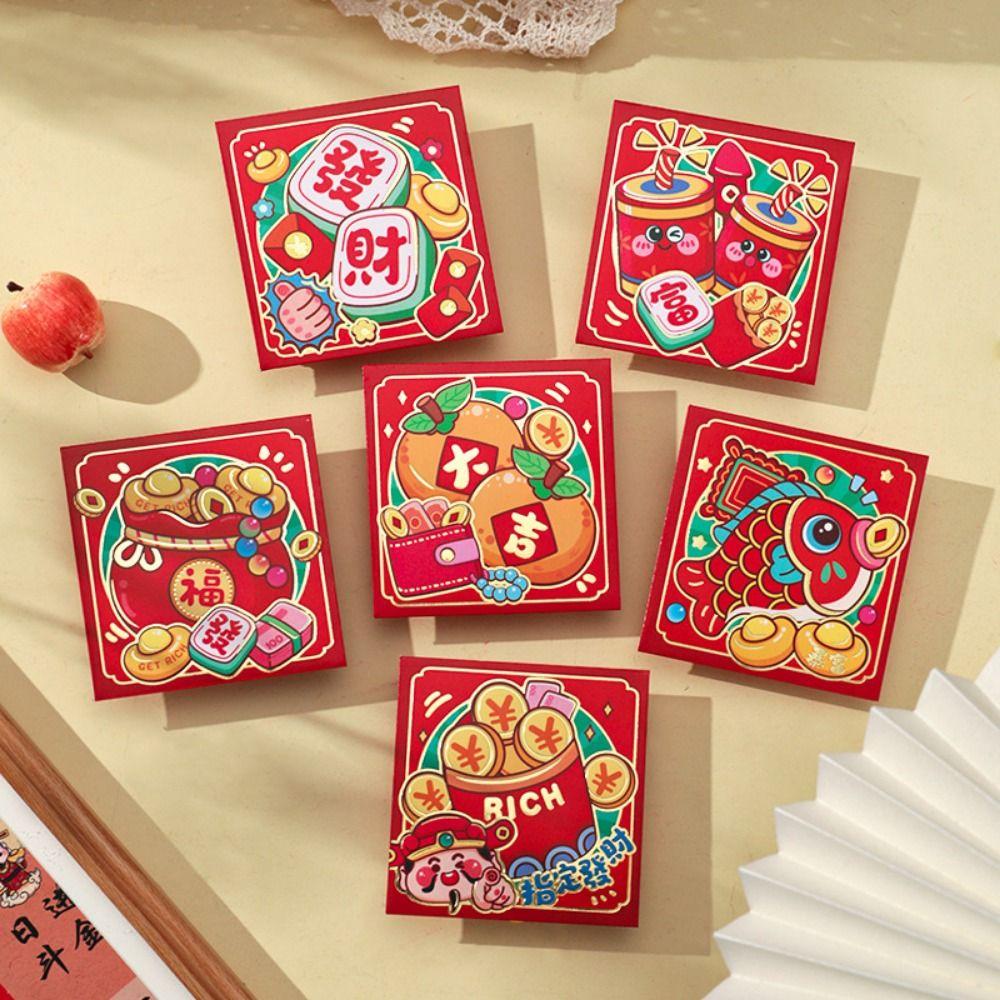 6Pcs Cartoon 2025 Red Envelope Bag Thickened New Year Red Packet Lucky Red Pocket  Blessing Gift