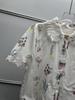 French Floral Embroidered Lace-Trim Lapel Short-Sleeve Loose Shirt for Women
