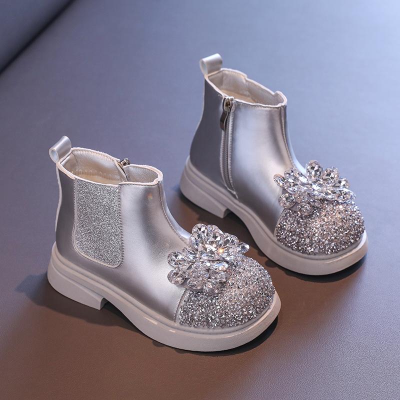 New Autumn Winter Girl's Ankle Boot Sequins Luxury Children Princess Boots Fashion Rhinestone Versatile Kids Causal Short Boots