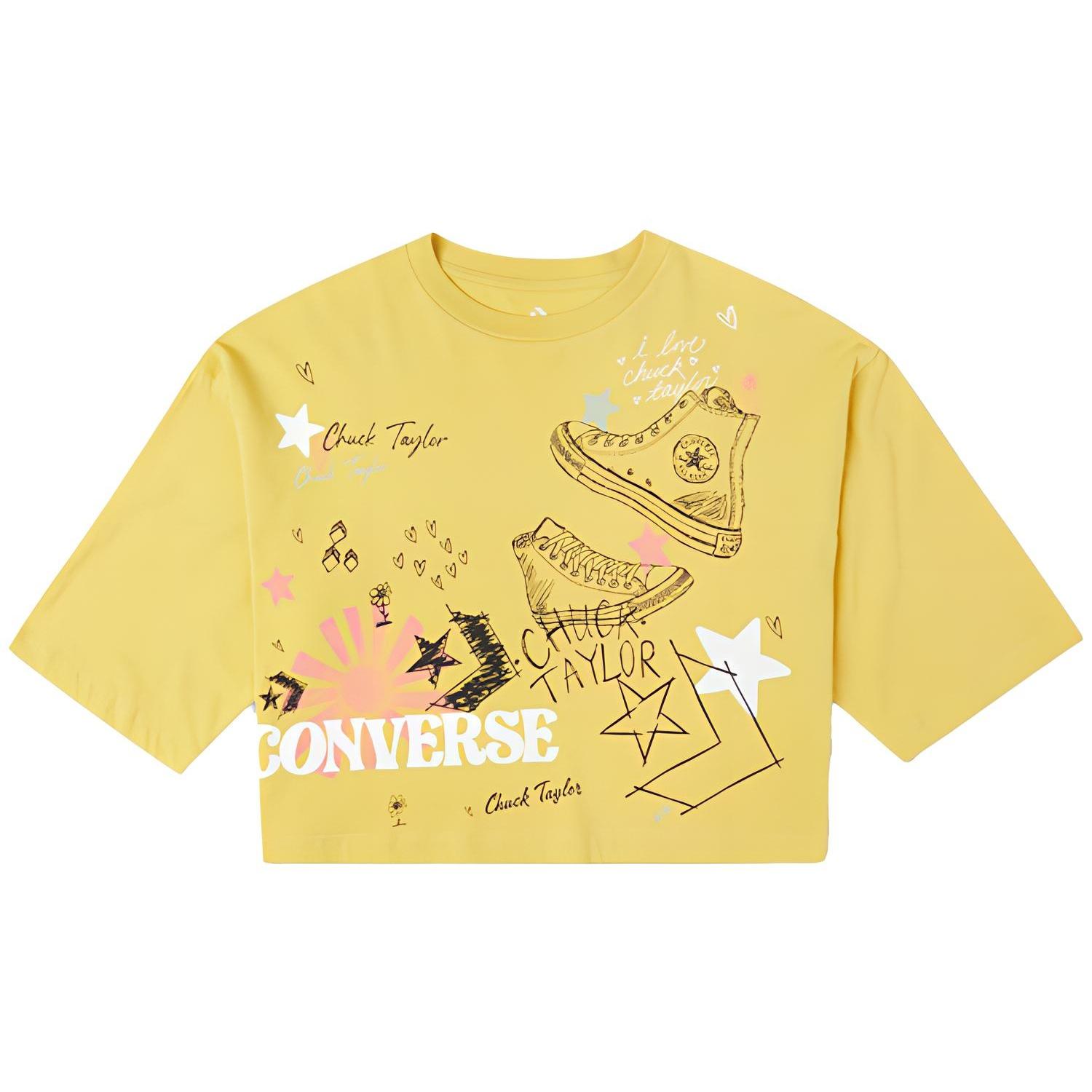 (WMNS) Converse NOTEBOOK DOODLE OS CROP Tee GOLD STRAW Yellow Women s 10022825-A01 L