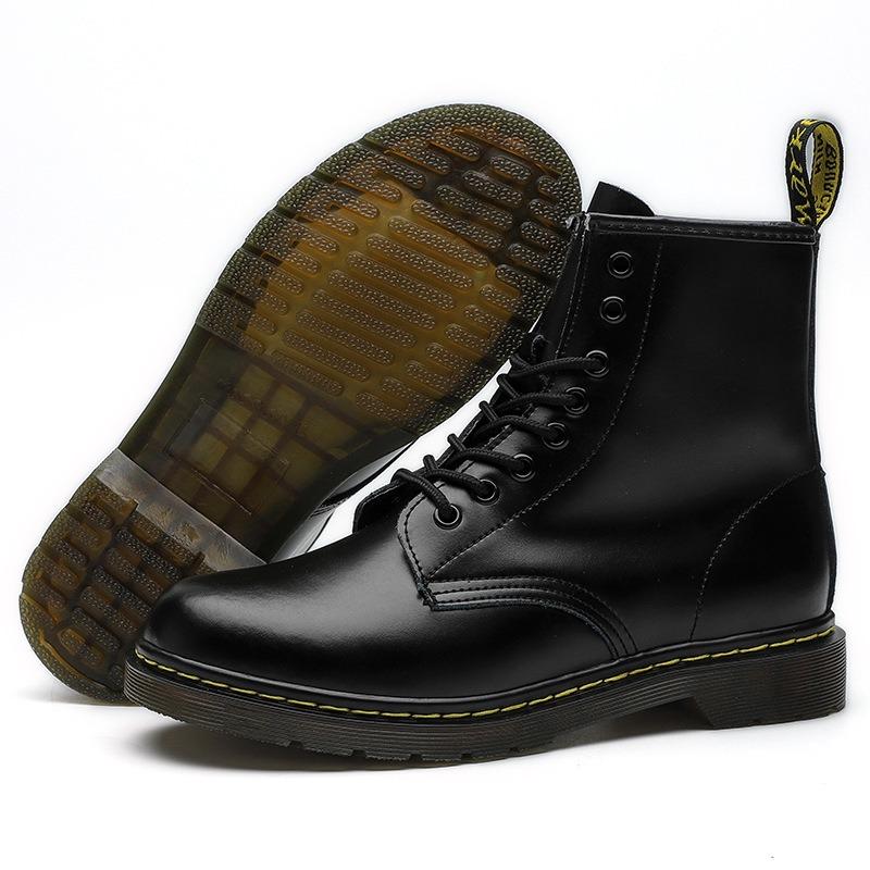 Vysoké Martensky Dámské Klasické Pevná Kůže Otevřený Okraj Korálkové Krátké Boty Pánské a Dámské Lesklé Kožené Boty Kulatá Špička Motocyklové Boty