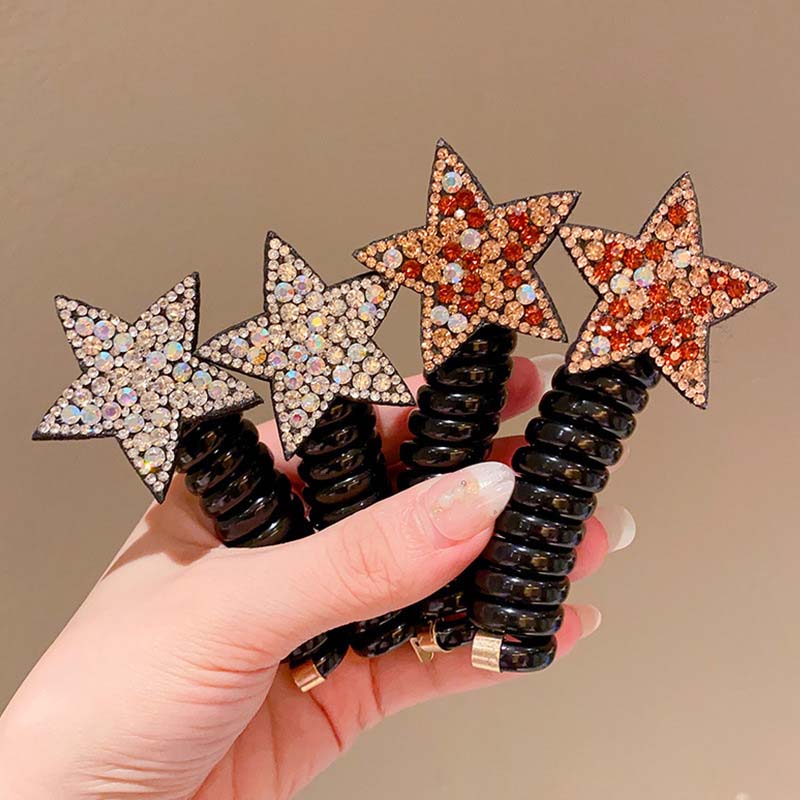 New Colorful Rhinestone Pentagram Star Hair Ties For Children Elastic Ponytail Hair Bands Rubber Tie Telephone Wire Accessories