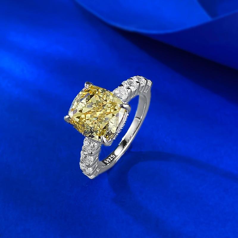 Schmuckinlay 9 * 10 Fester Quadratischer Gelber Diamantring Hoher Kohlenstoffdiamant Eisblumen Schliff Wind