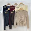 Crew Neck Fake Two-piece Knitted Sweater Women's Autumn New Design Sense Gentle Drawstring Versatile Bottoming Shirt Women