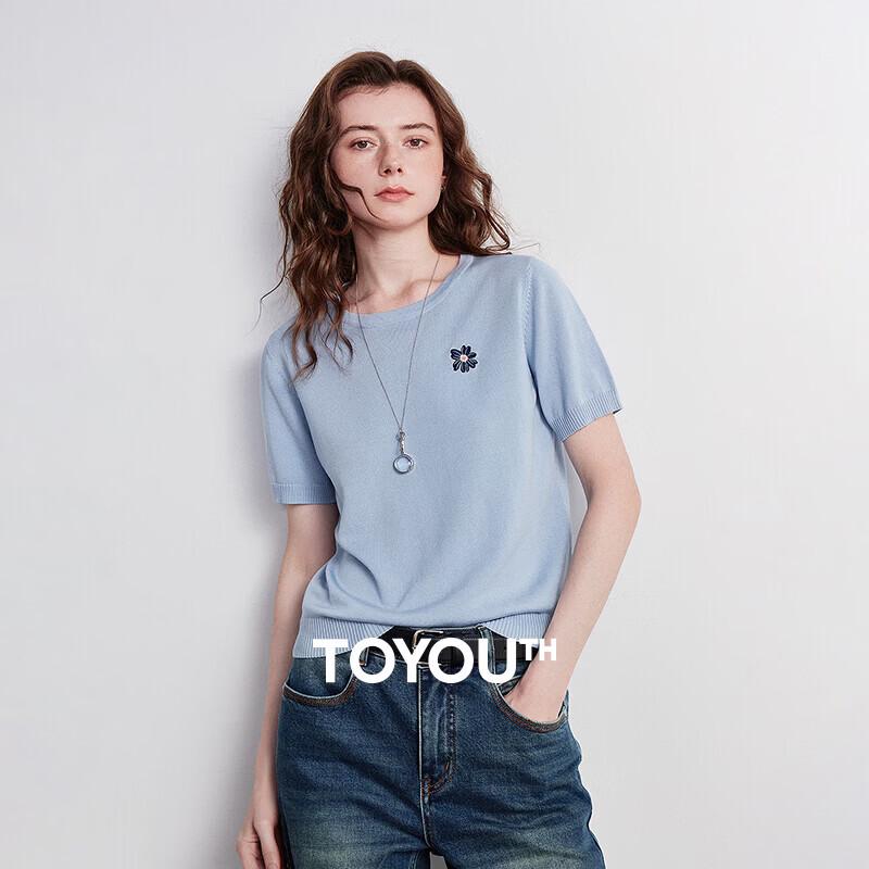 Women s Embroidered Floral Lyocell Knit Top S