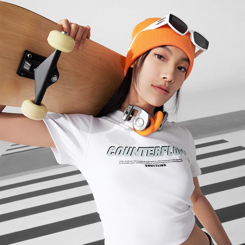Li Ning CF Letter Print Pullover Round Neck Short Sleeve T-Shirt Women T-Shirts Standard-White ATSU614-1