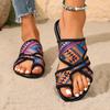 Women Bohemian Ethnic Style Flat Slide Sandals Toe Loop Open Back Casual Slip On Summer Footwear for Daily Wear