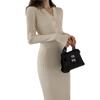Pre-fall MIDI Skirt Temperament V-neck Light Ripe Wind Apricot Slim Base Skirt Knitted Elastic Slimming Buttock Wrap Dress
