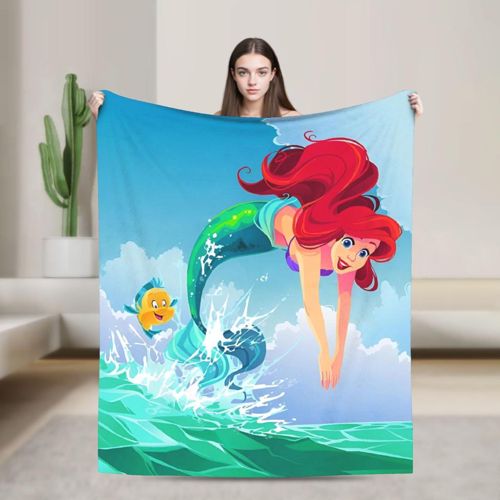 Little Mermaid Cartoon Princess Blanket Fleece Spring Autumn Portable Super Soft Throw Blanket for Sofa Outdoor Rug Piece