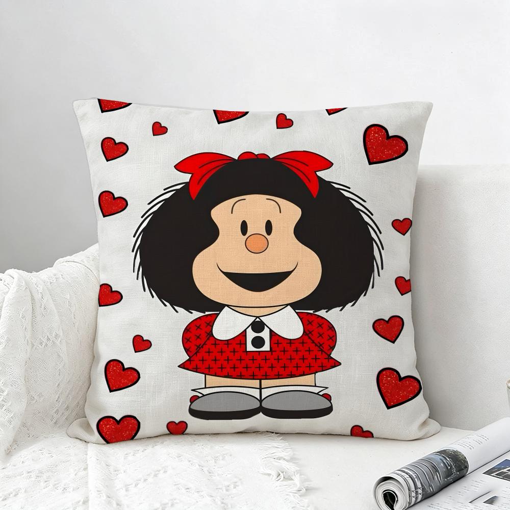 Comic Mafalda Cushion Cover Natural Linen Pillowcase Set AllinOne Decor for Sofa Bedroom Chair
