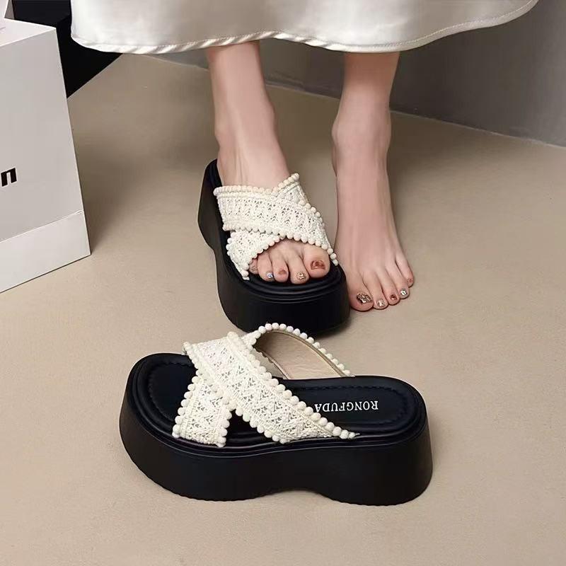 New summer outerwear muffin thick-soled heightened cross-over cool slippers women's beach sandals