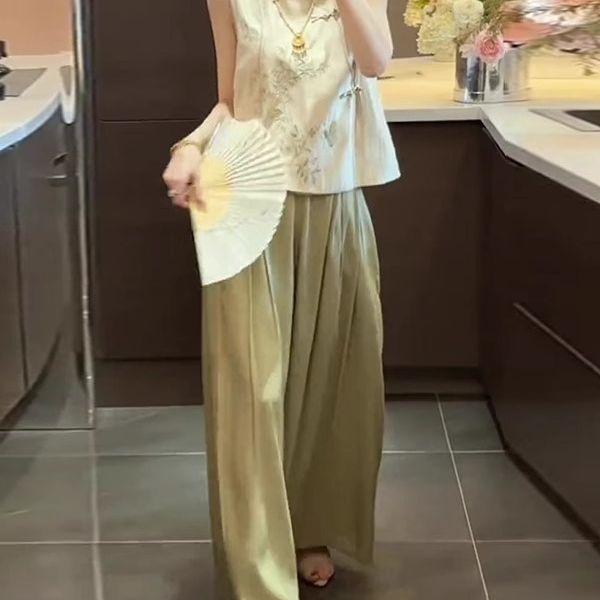 

Трендовый бренд лето лето женский верхний жилет жилет вышивка бамбуком удобный темпераментный универсальный большой размер жилет M [Recommended below 50kg]