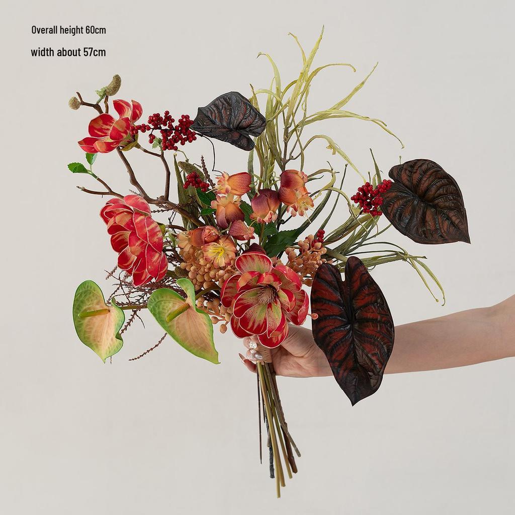 French Retro Handheld Artificial Flower Bouquet - Realistic Decorative Fake Floral Photography Props for Home Decor.