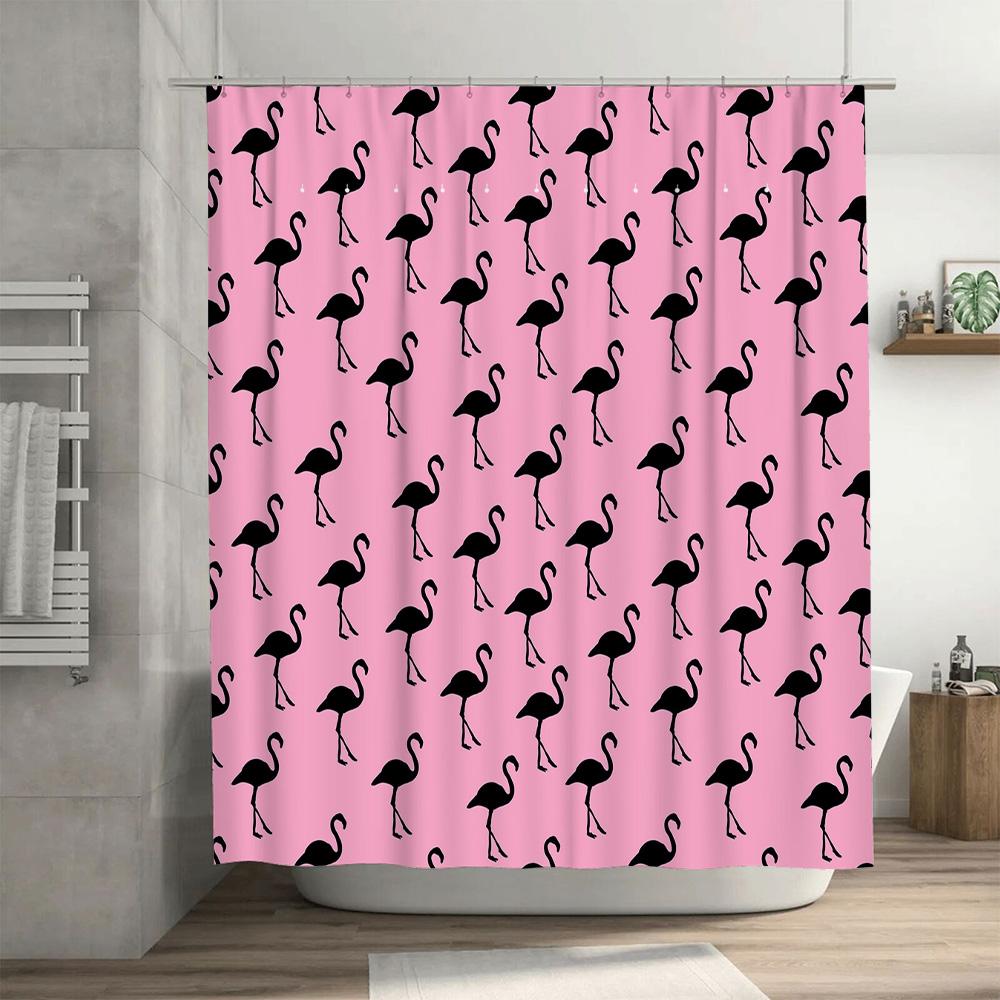 Black Flamingo Pattern Shower Curtain Pink Home Bathroom Decor Customizable