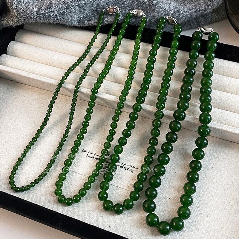 Natural Green Agate Beaded Necklace - Chinese Style Choker for Women