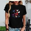 Women's Fashionable Round Neck Casual Retro Print Short Sleeved T-shirt Top